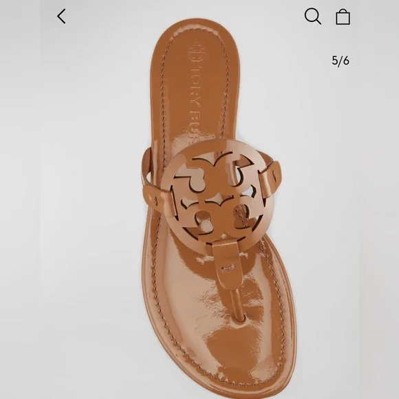 Tory Burch Miller Patent Leather Thong Sandals Brown 7 NEW - Picture 2 of 6
